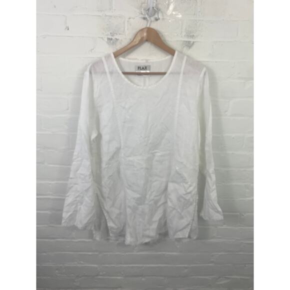 Flax Women's Fundamental Scoop Neck Linen Long Sleeve T-Shirt White Size Small - Picture 1 of 4
